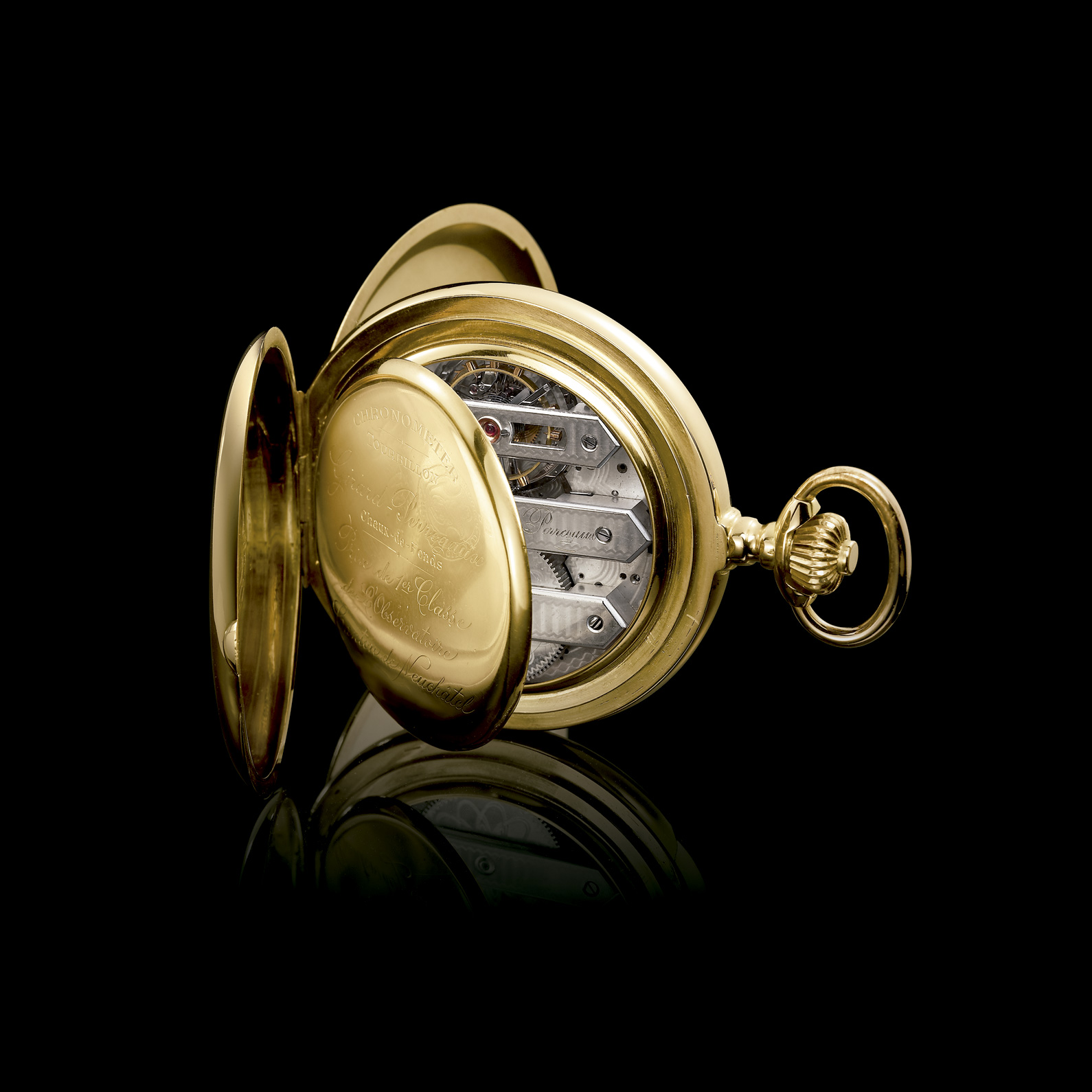Reloj de bolsillo de oro amarillo firmado por Girard-Perregaux, alrededor de 1860