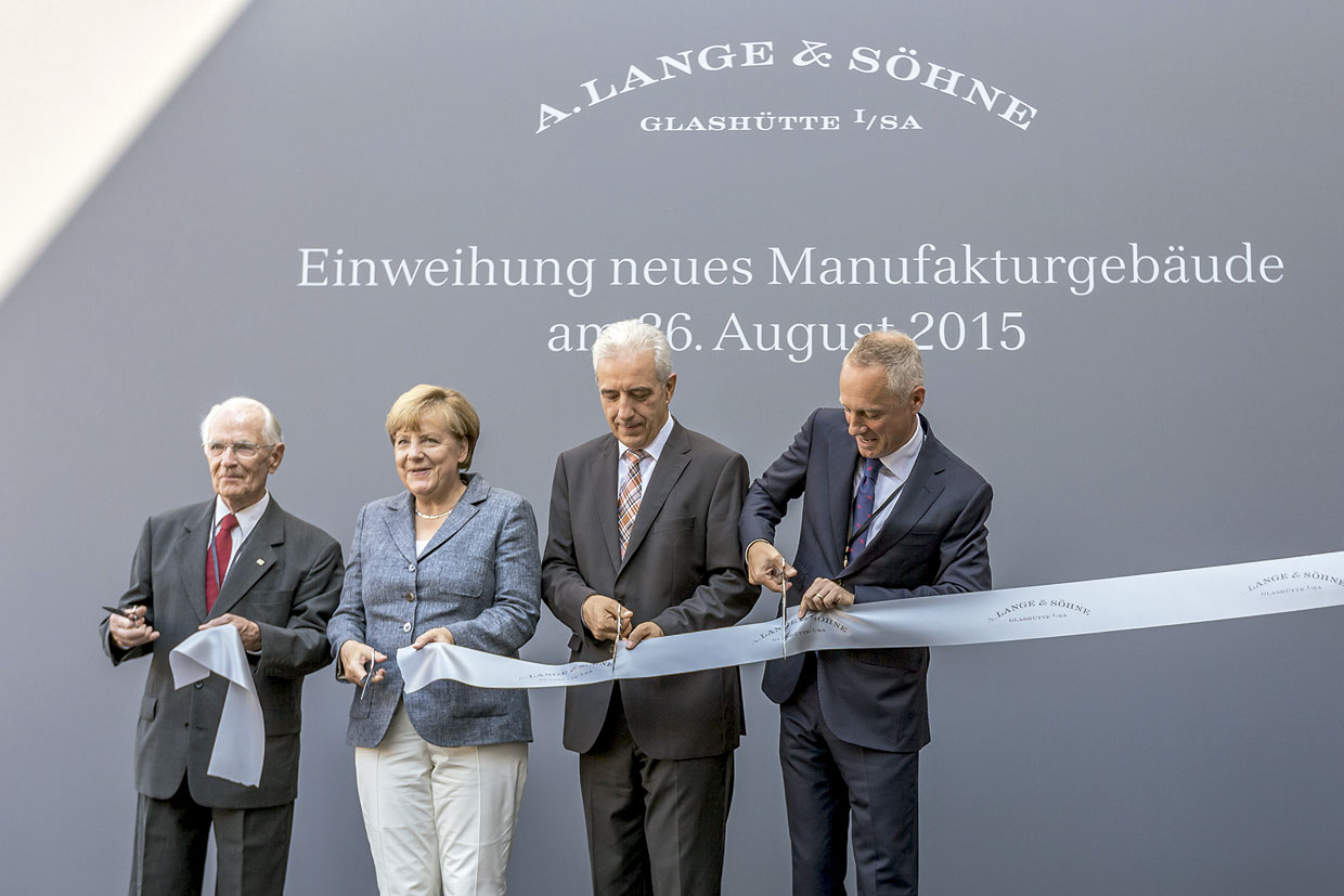 A Lange Sohne Inauguración nuevo edificio - Angela Merkel con Walter Lange y Wilhelm Schmid