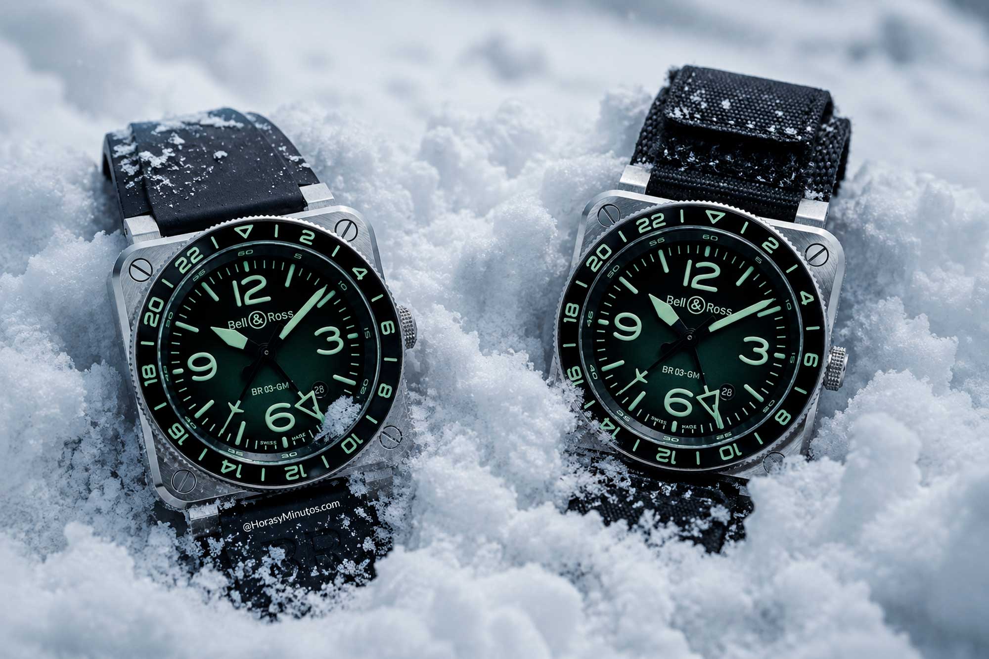 Las dos versiones de correa del Bell & Ross BR-03 GMT Lum