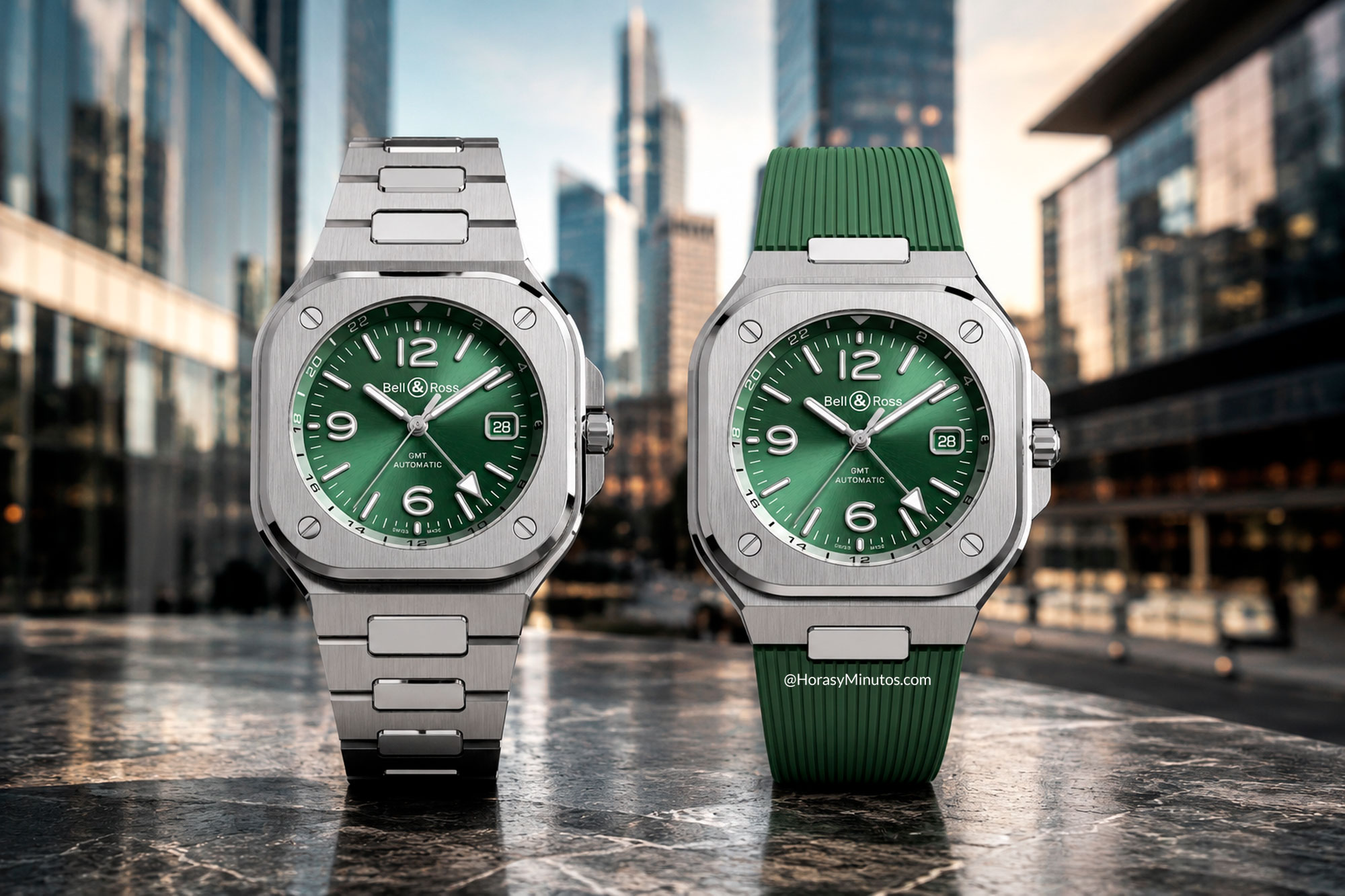 Las dos versiones del Bell & Ross BR-05 GMT Green Steel