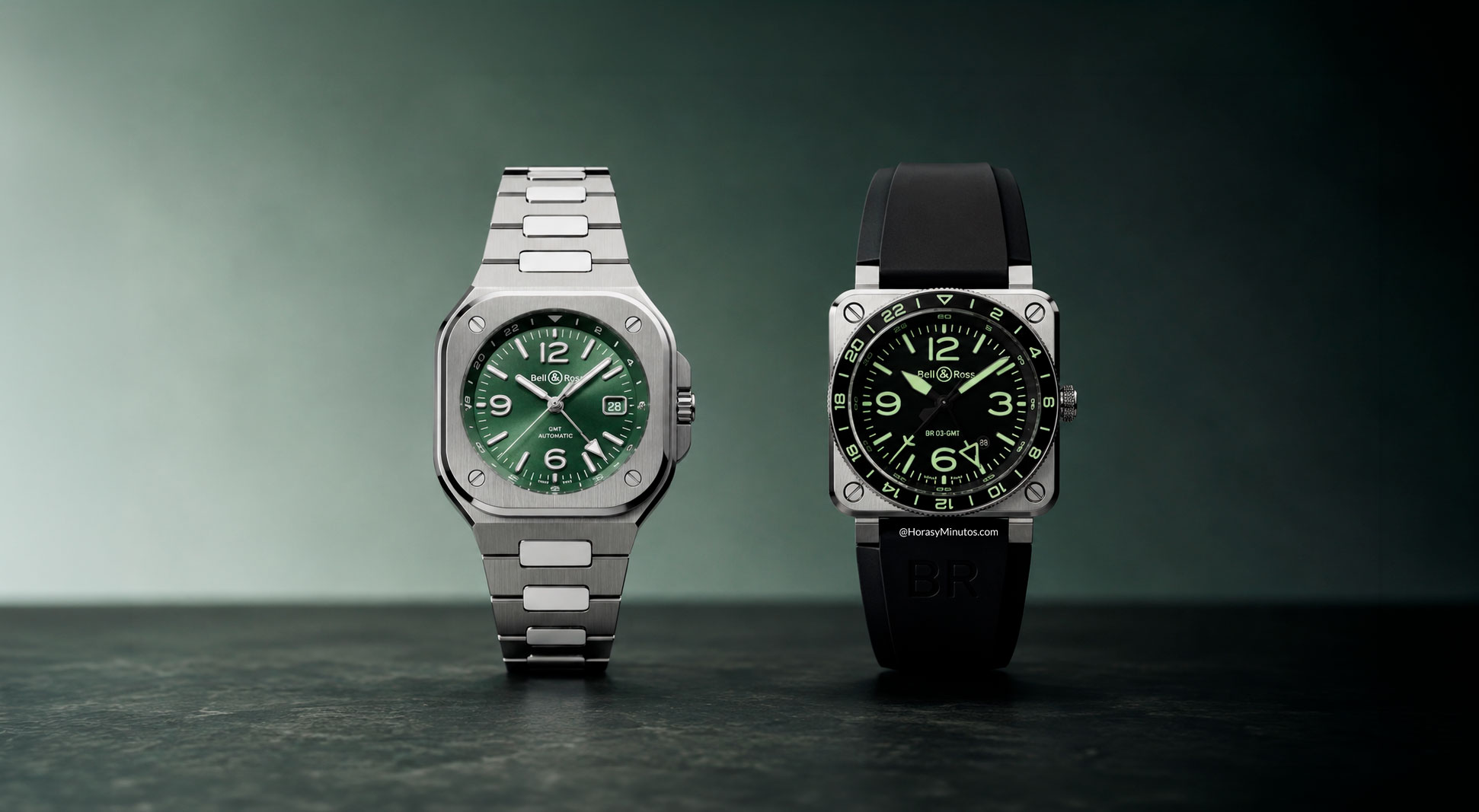 Bell & Ross BR-05 GMT Green Steel y BR-03 GMT Green Lum