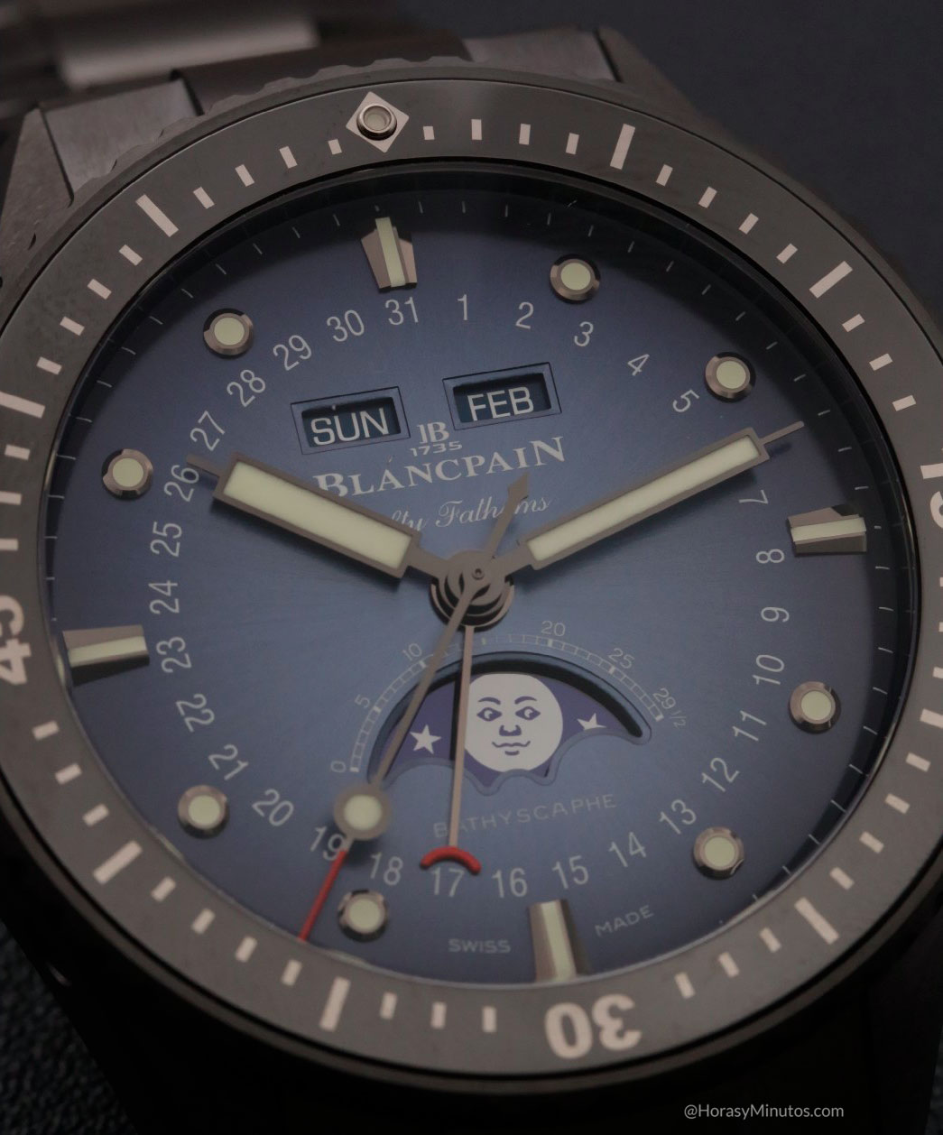 Esfera del Blancpain Bathyscaphe Quantième Complet Phases de Lune