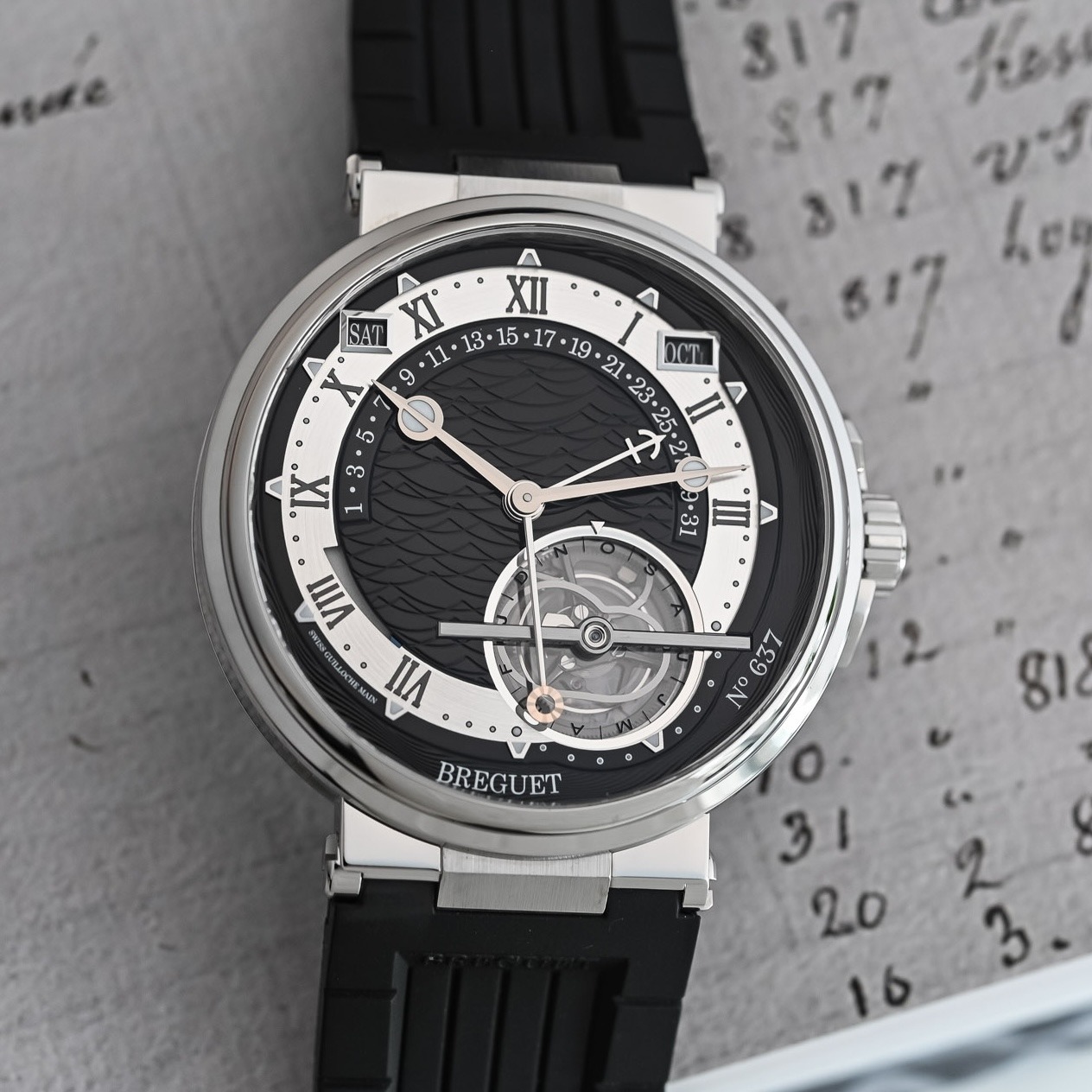 Breguet Marine Tourbillon Equation Marchante 5887 en platino