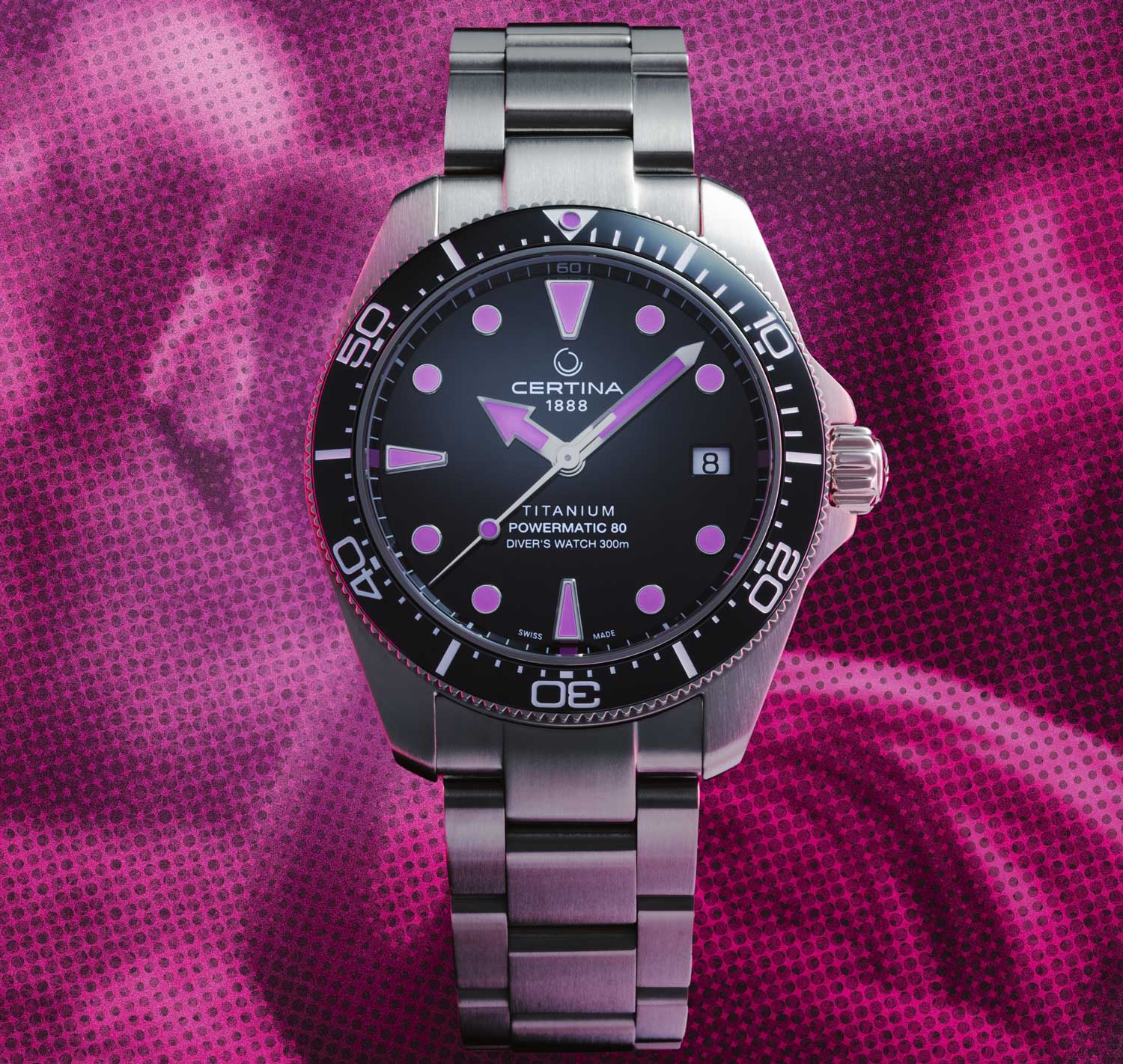 Certina DS Action Diver 38mm Powermatic 80 Titanium esfera negra y rosa