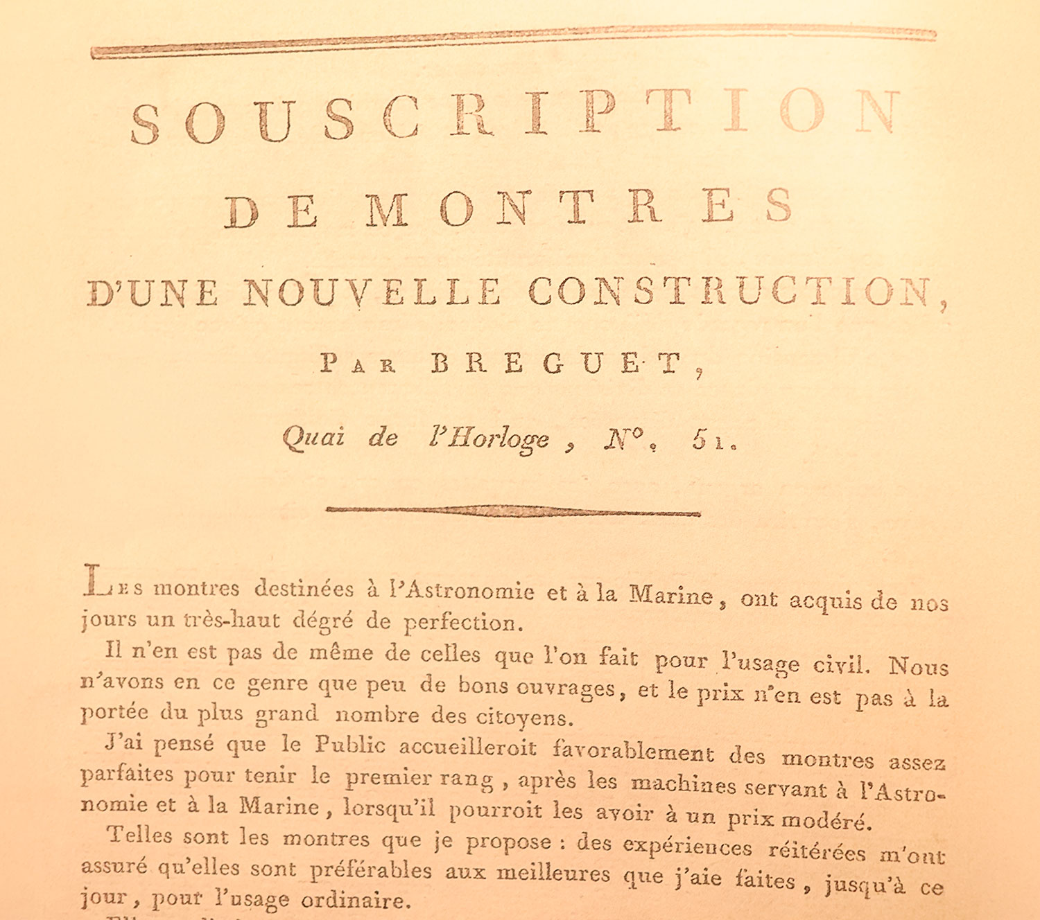 Folleto publicitario del reloj de suscripción de Breguet