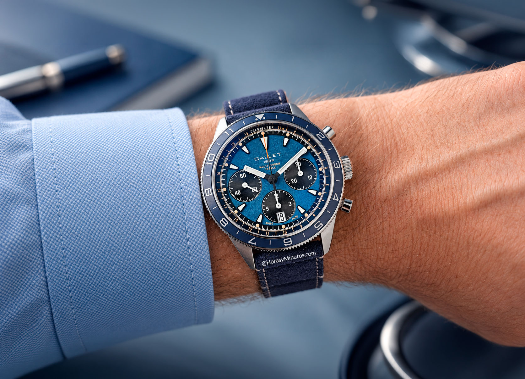 Gallet Multichron Pilot Chronograph 42 azul