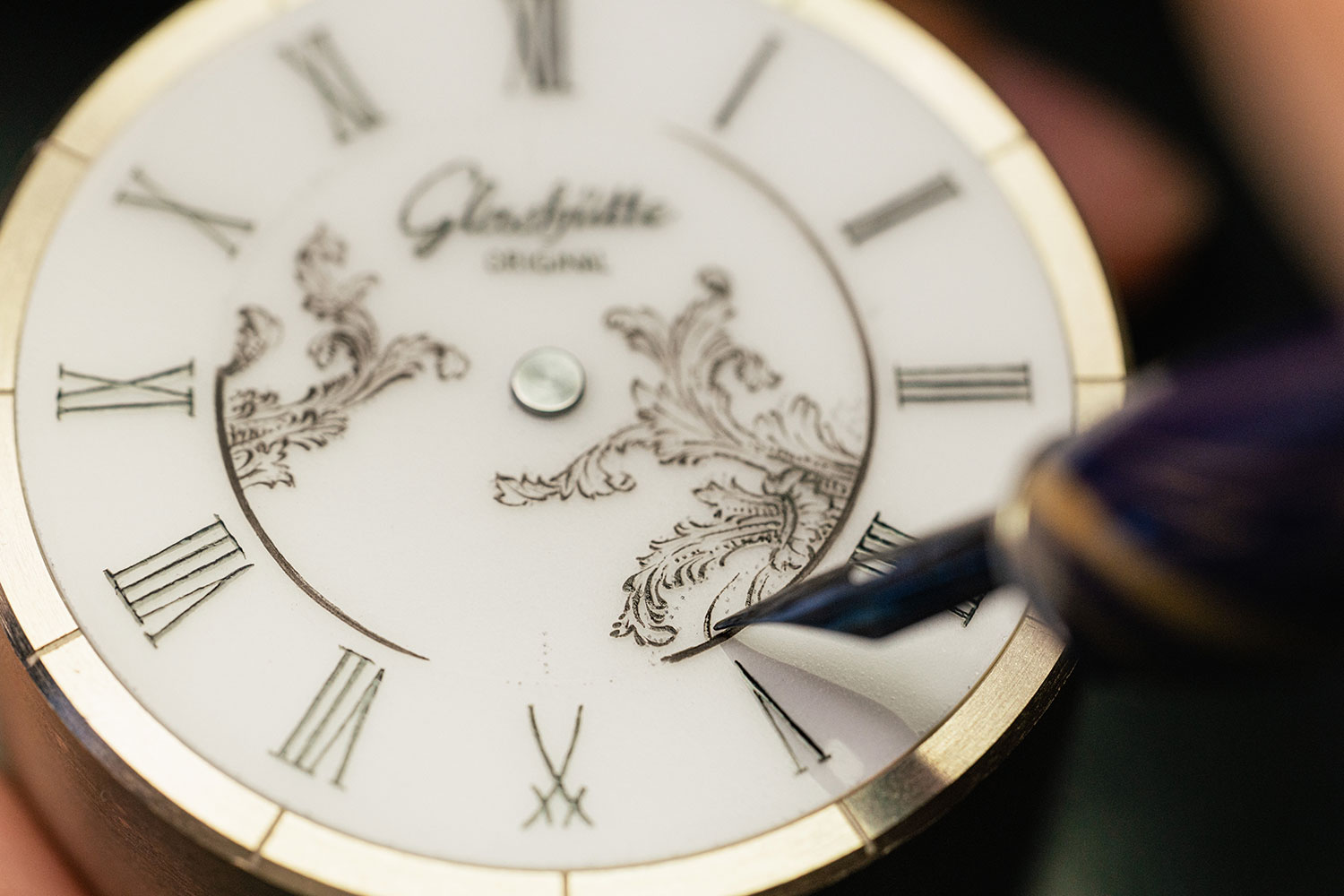Detalle de la esfera del Glashütte Original Senator Meissen