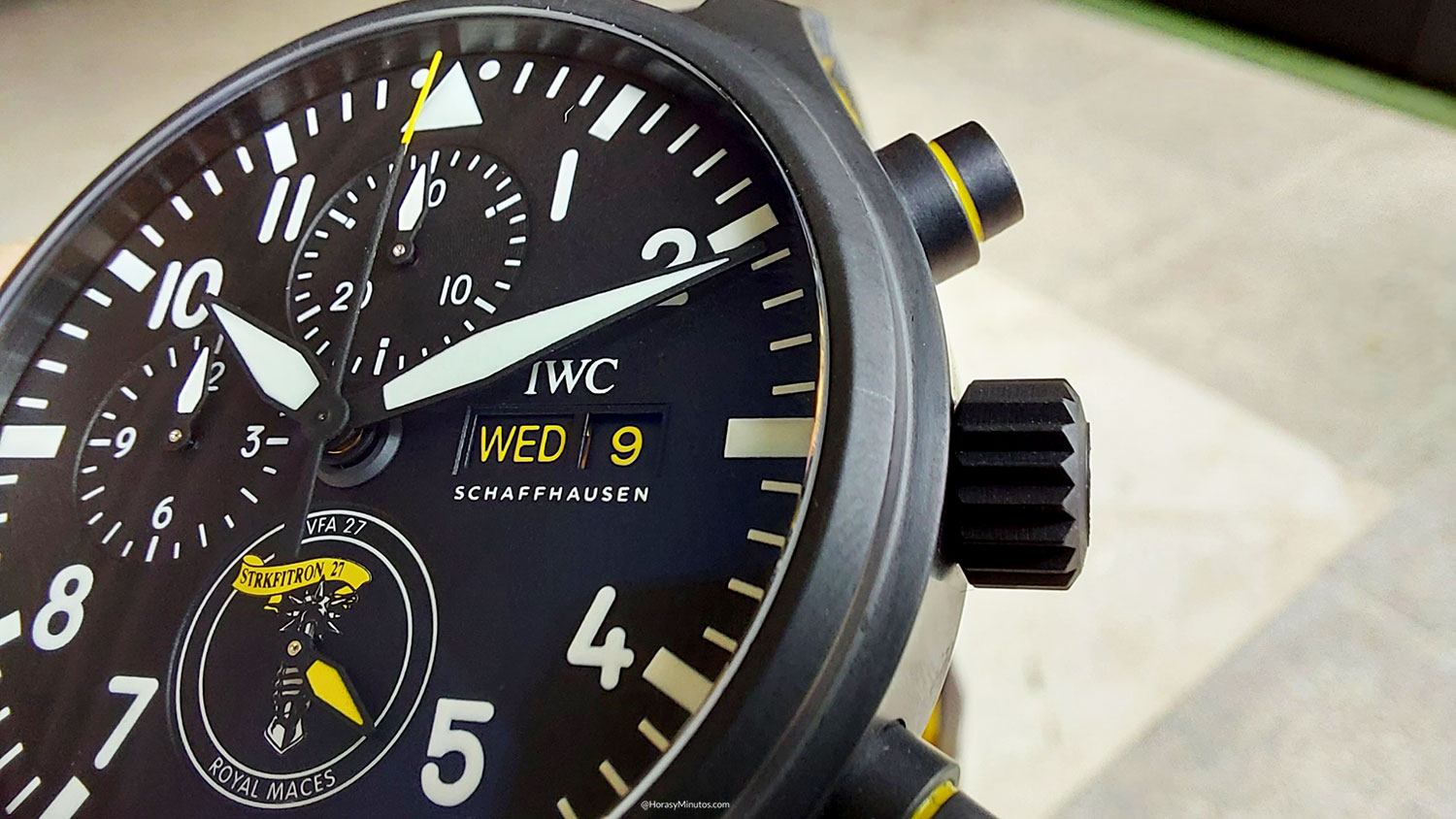 Corona y pulsadores del IWC Pilot’s Watch Chronograph Royal Maces