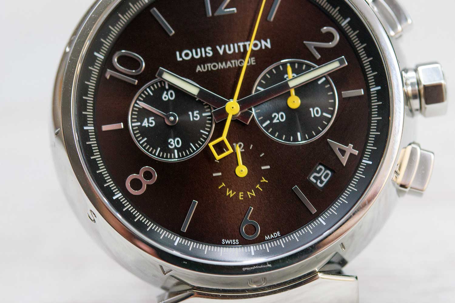 Detalle de la esfera del Louis Vuitton Tambour Twenty Chronograph