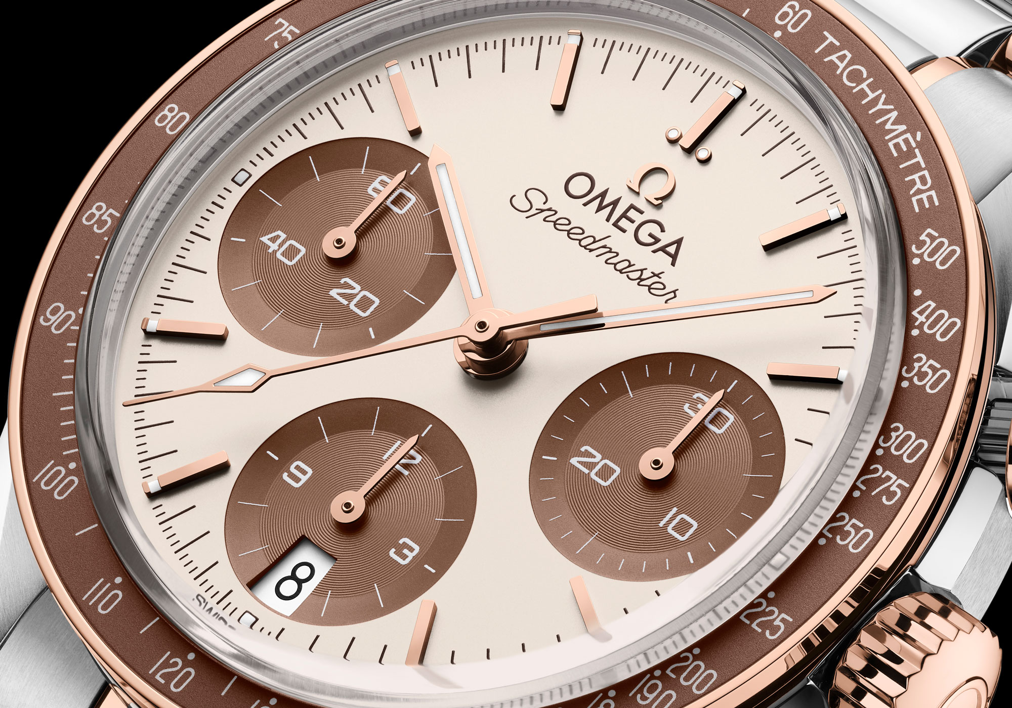 Detalle de la esfera del Omega Speedmaster 38 mm
