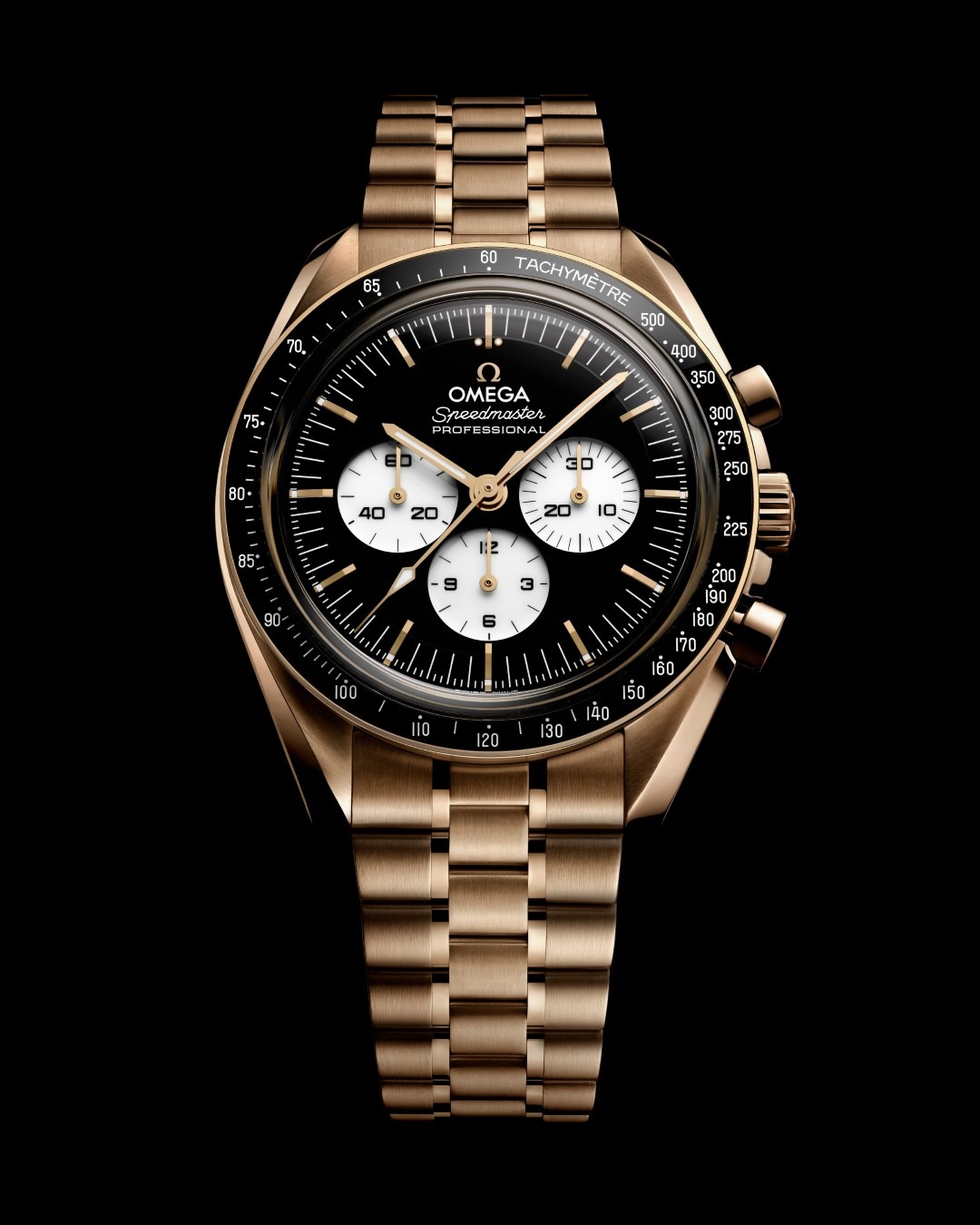 Omega Speedmaster Moonwatch Panda Inverso en oro Moonshine