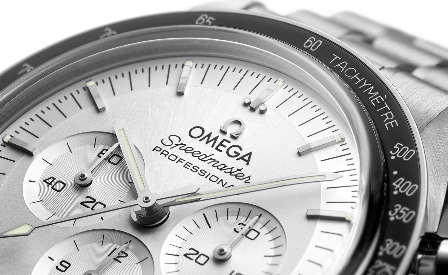 Detalle de la esfera del Omega Speedmaster Moonwatch oro Canopus