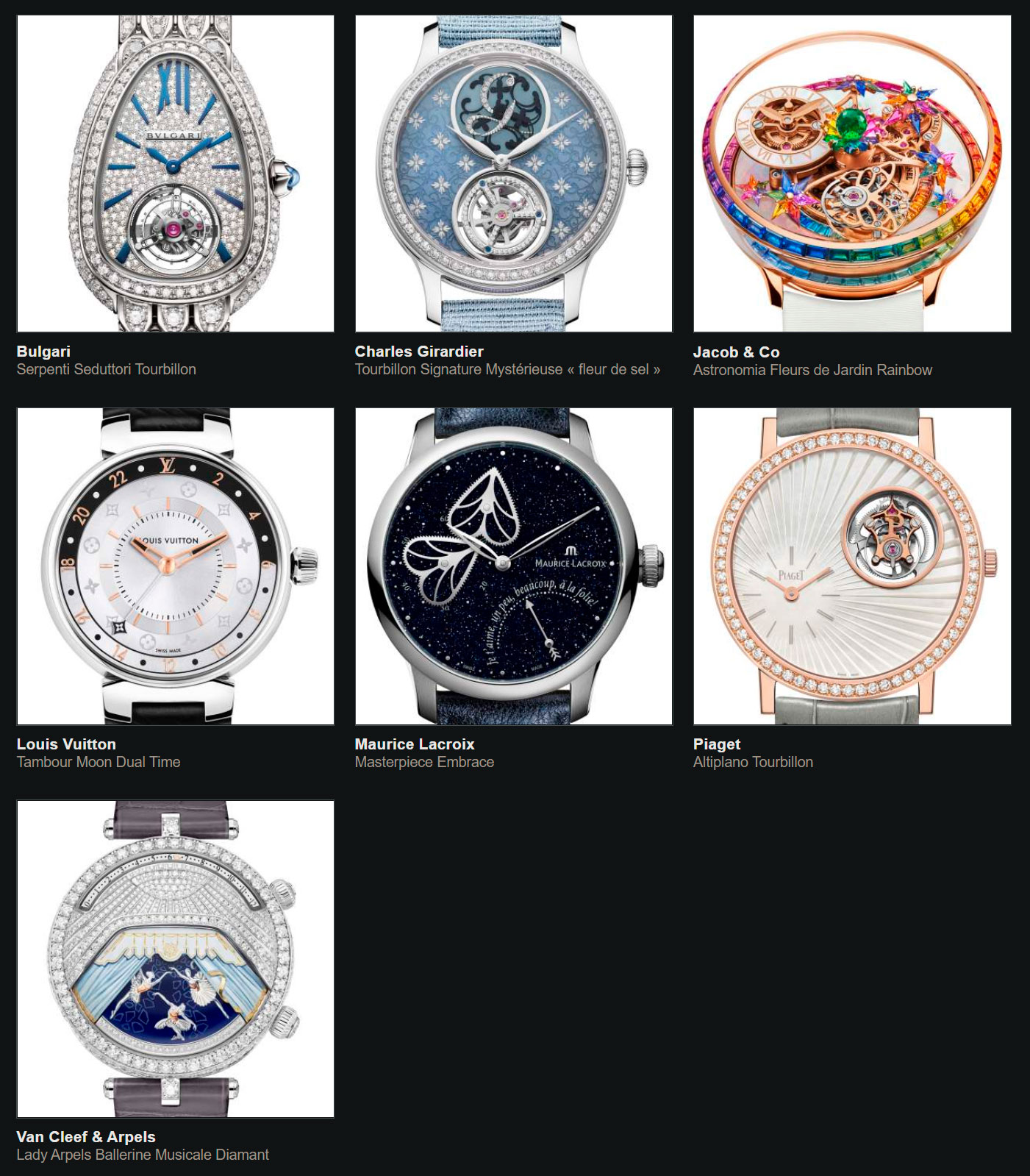 Relojes preseleccionados para el Gran Premio de Relojería de Ginebra 2020 Complicación Dama
