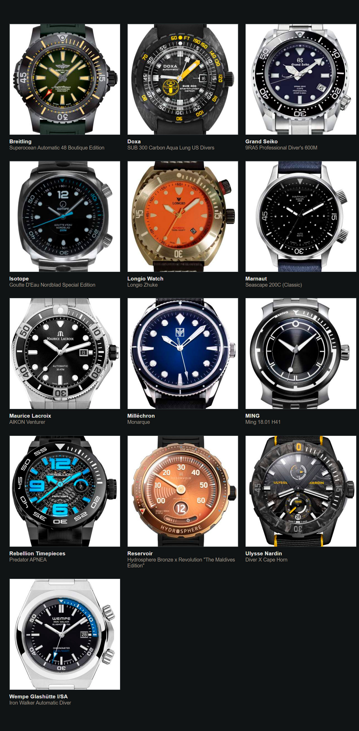 Relojes preseleccionados para el Gran Premio de Relojería de Ginebra 2020 Divers