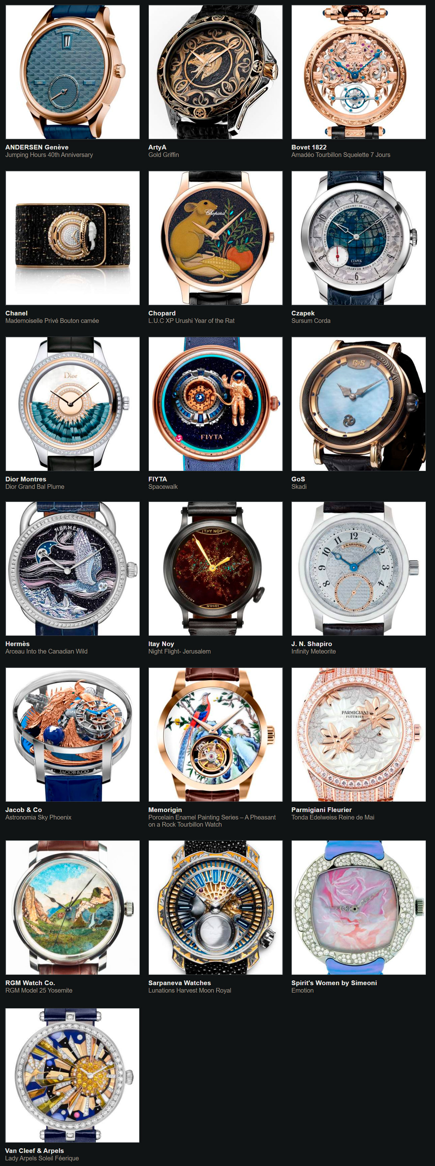Relojes preseleccionados para el Gran Premio de Relojería de Ginebra 2020 Oficios Artesanos