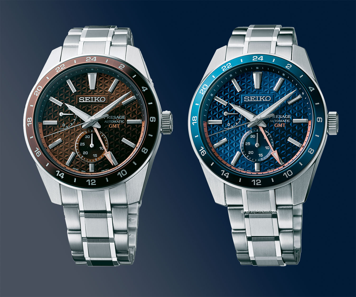 Seiko Presage Sharp Edged GMT marrón y azul