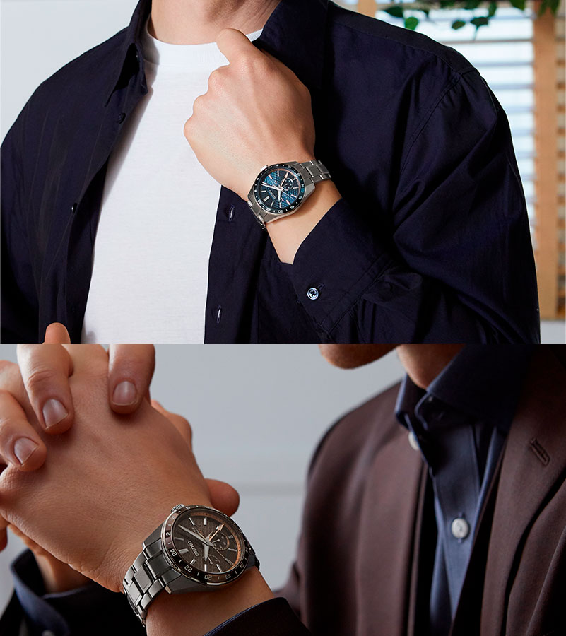 Los Seiko Presage Sharp Edged GMT azul y marrón, puestos