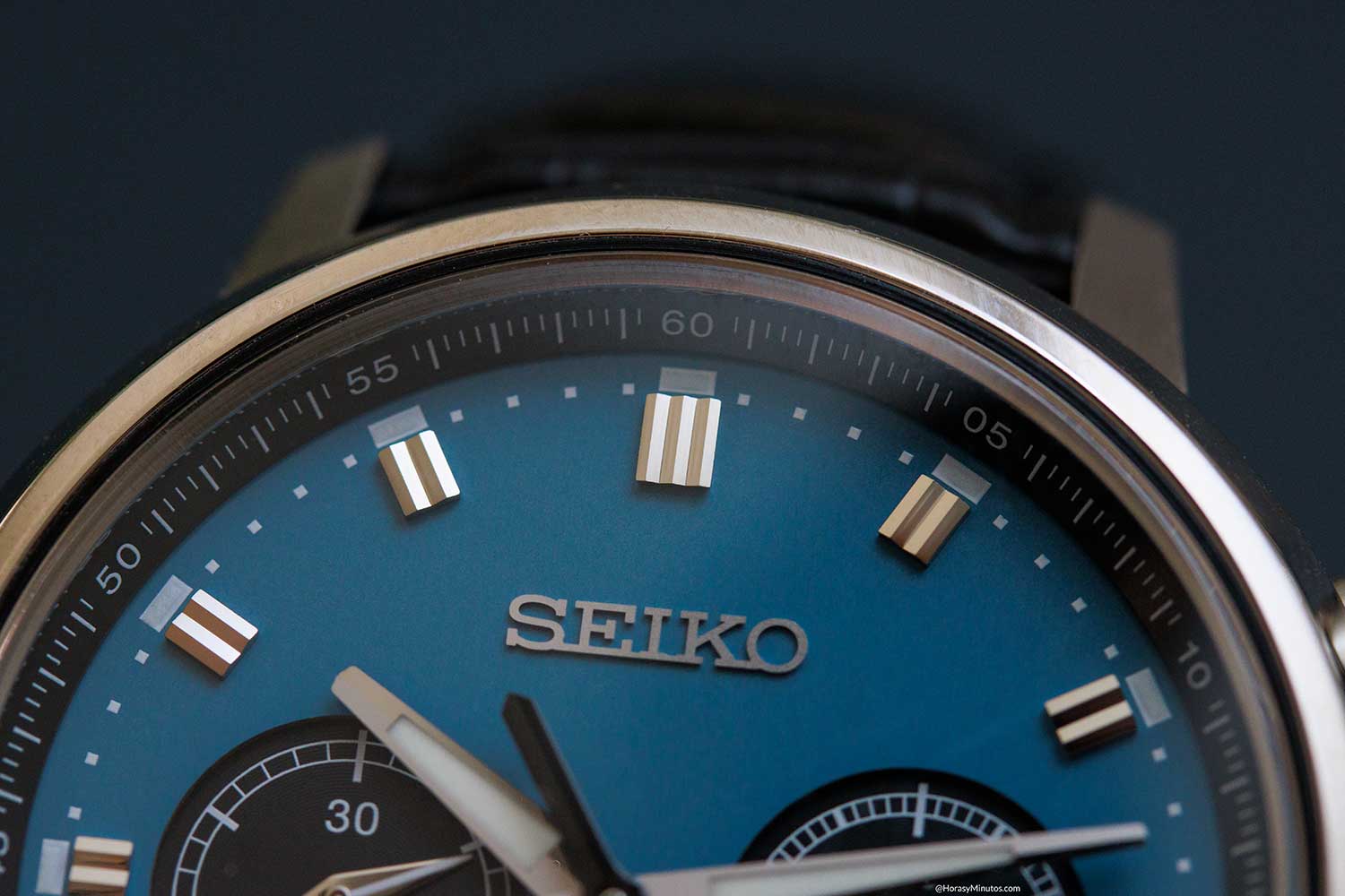 Detalle de los índices del Seiko Prospex Speedtimer Chronograph SRQ039J1