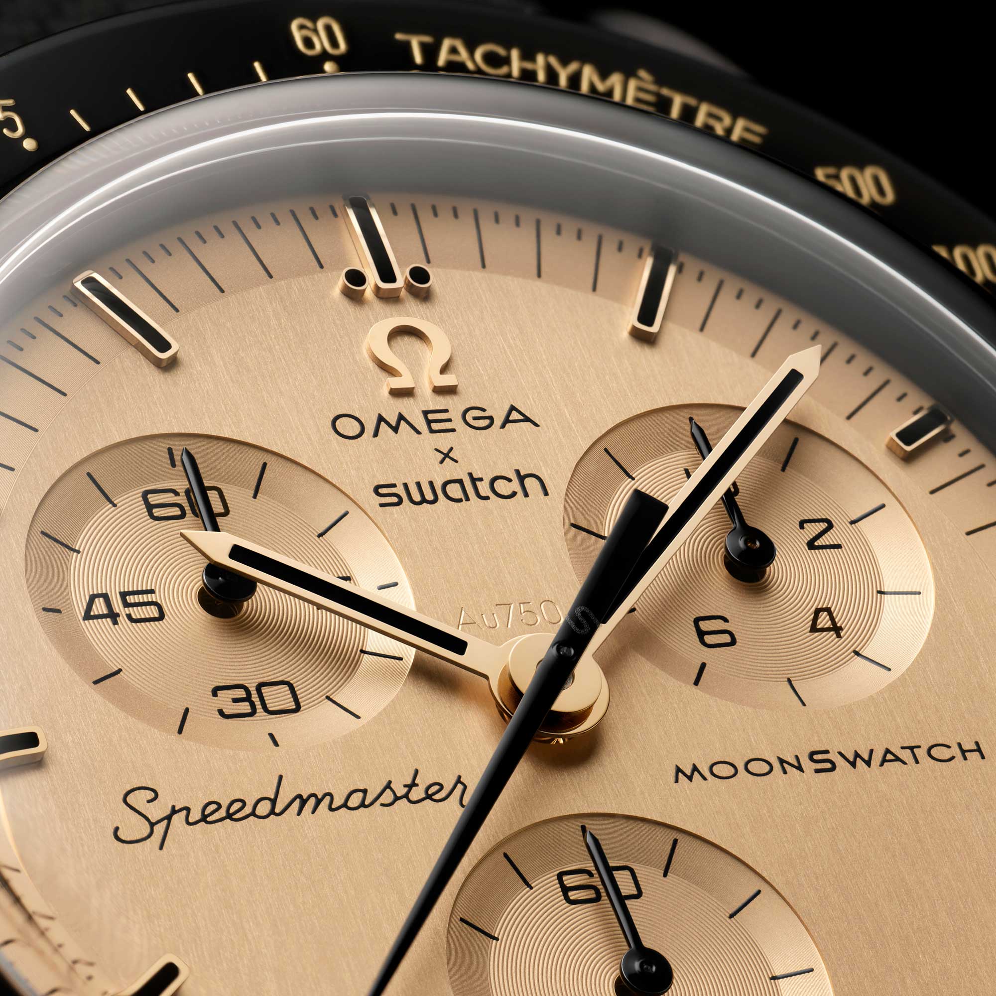 Detalle de la esfera del Swatch Mission to the Moon 1969