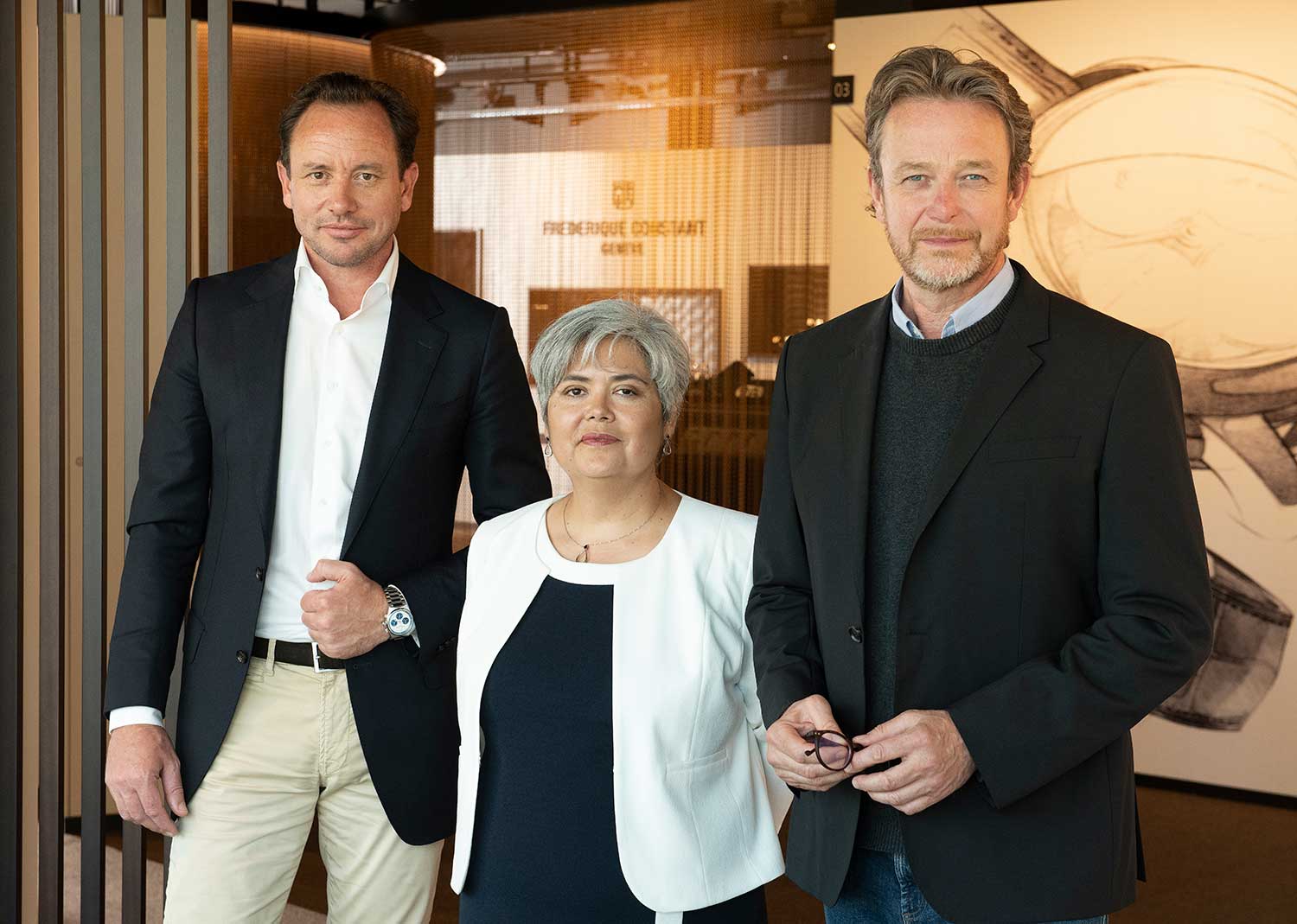 Niels Eggerding, Director General de Frederique Constant, Daniela Marin y Peter Speake