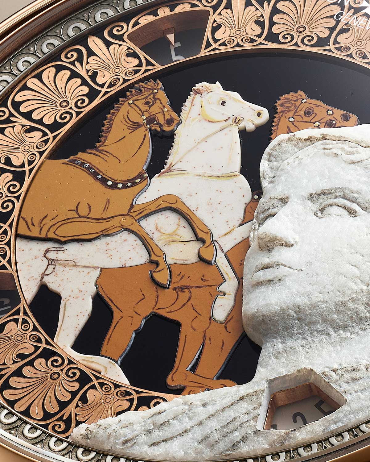 Detalle de la esfera del Vacheron Constantin Métiers d'Art Homenaje a las grandes civilizaciones Atenea de Velletri
