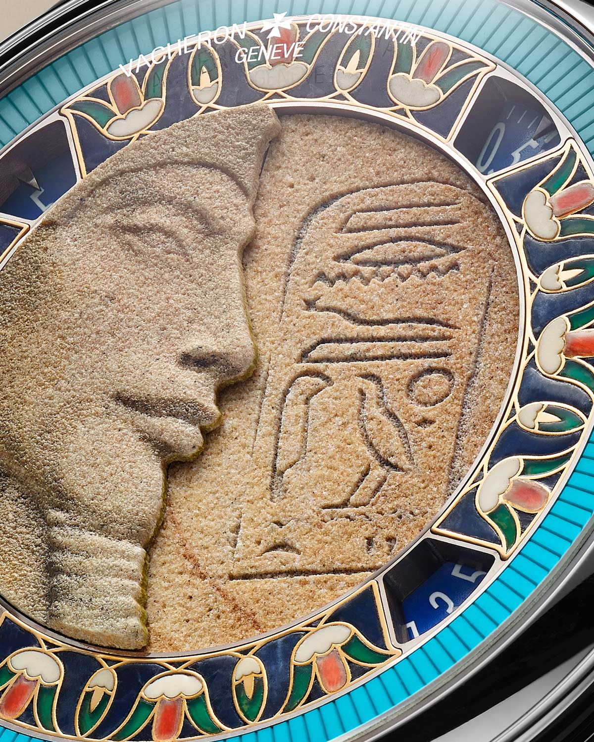 Detalle de la esfera del Vacheron Constantin Métiers d'Art Homenaje a las grandes civilizaciones Busto de Akenaton