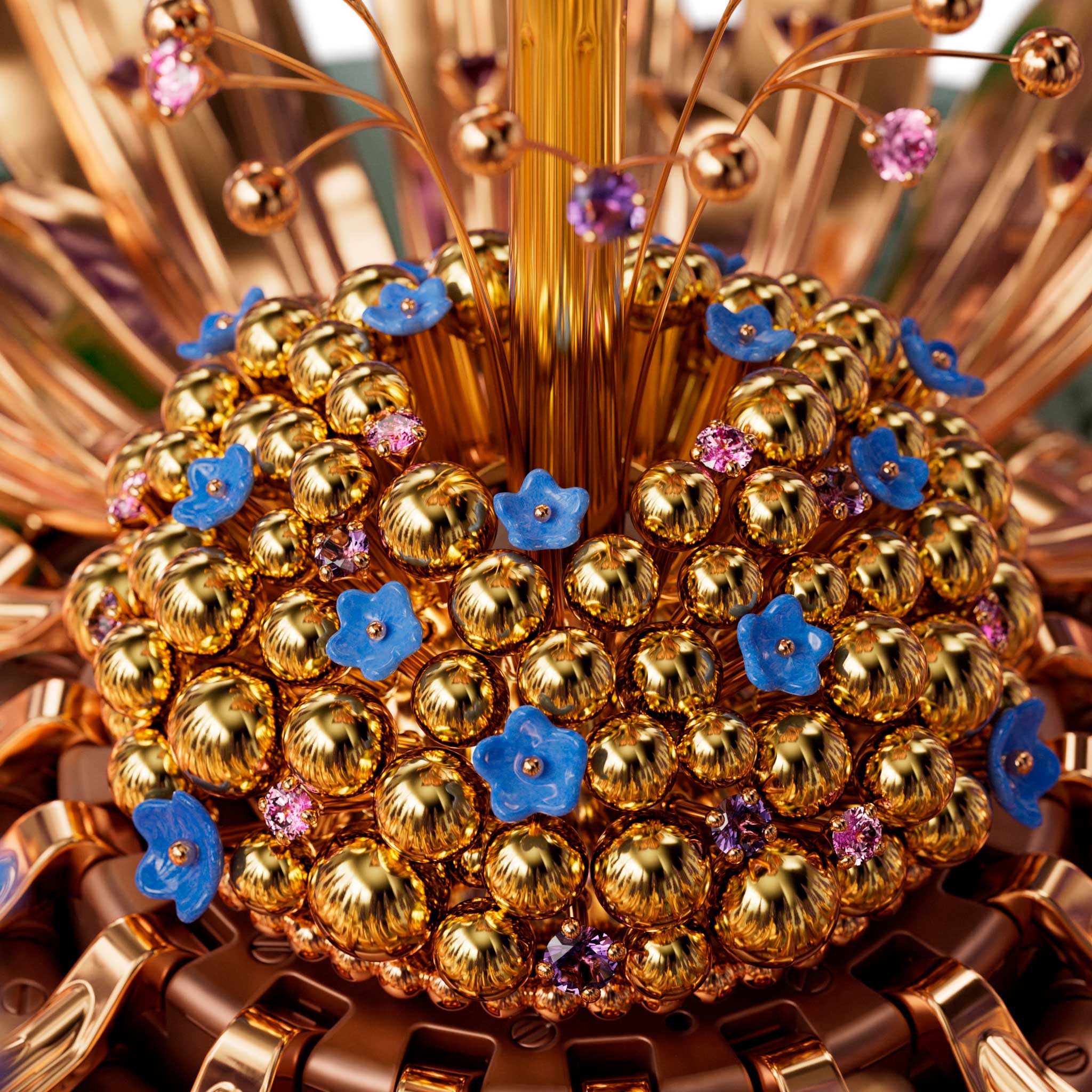 Detalle decorativo del Van Cleef & Arpels Brassée de Lavande automaton